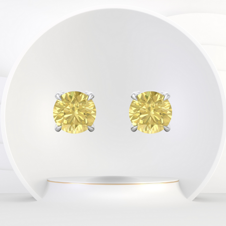 Fancy Yellow Round Cut Natural Diamond Earrings