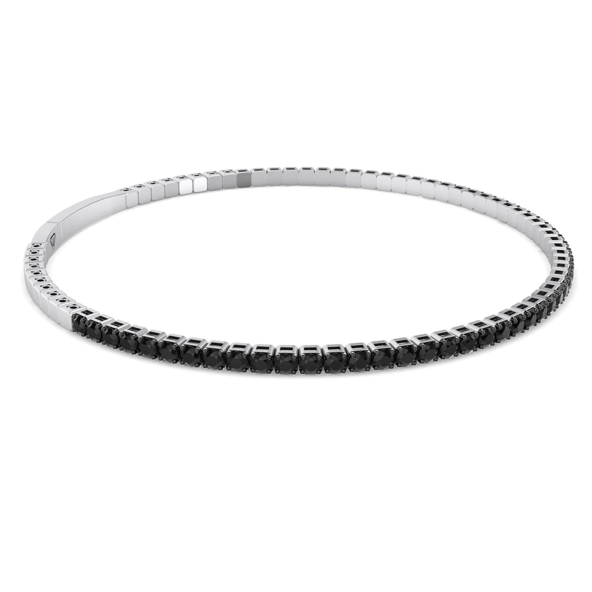 Flexible  Black Diamond Bangle 14k White Gold