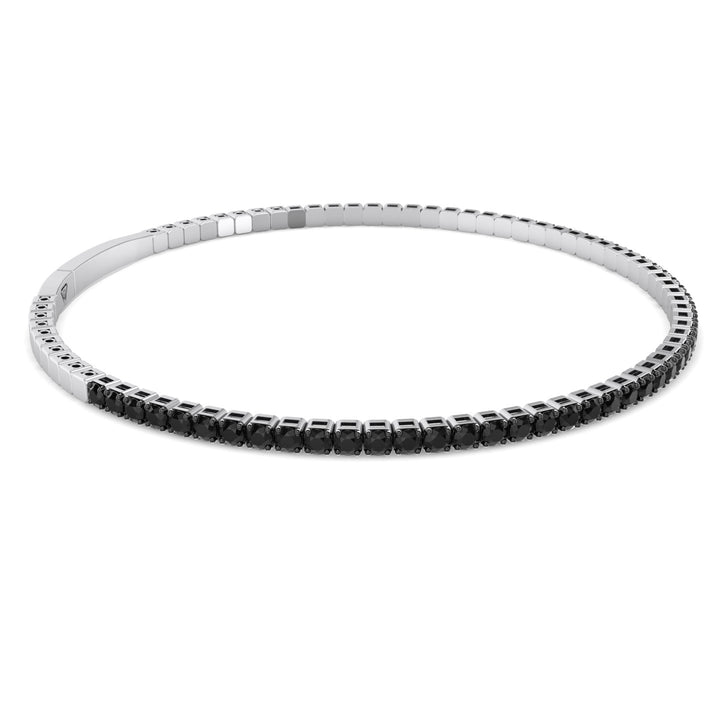 Flexible  Black Diamond Bangle 14k White Gold