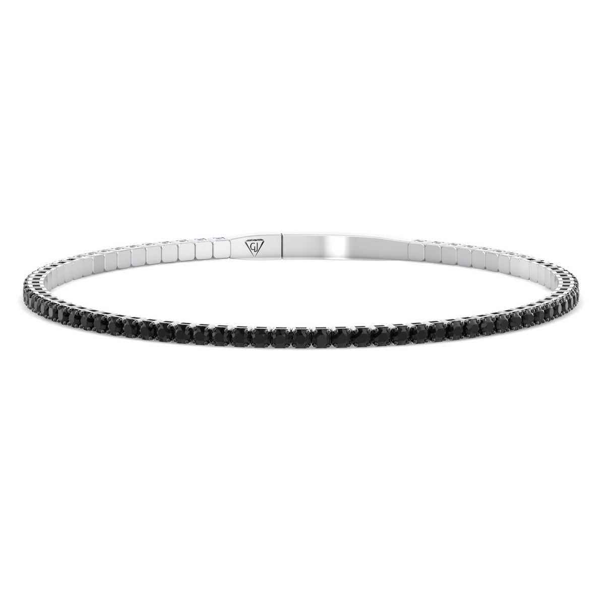 Flexible Black Diamond Bangle White Gold