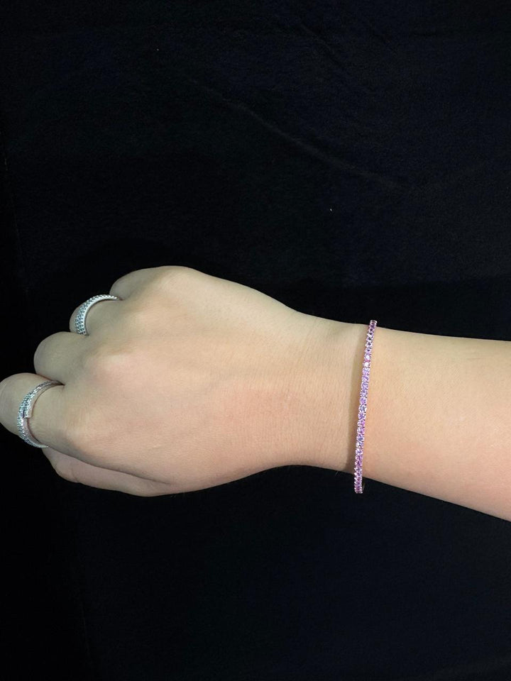 Flexible Natural Pink Sapphire Bangle 14K Rose Gold, Model Hand