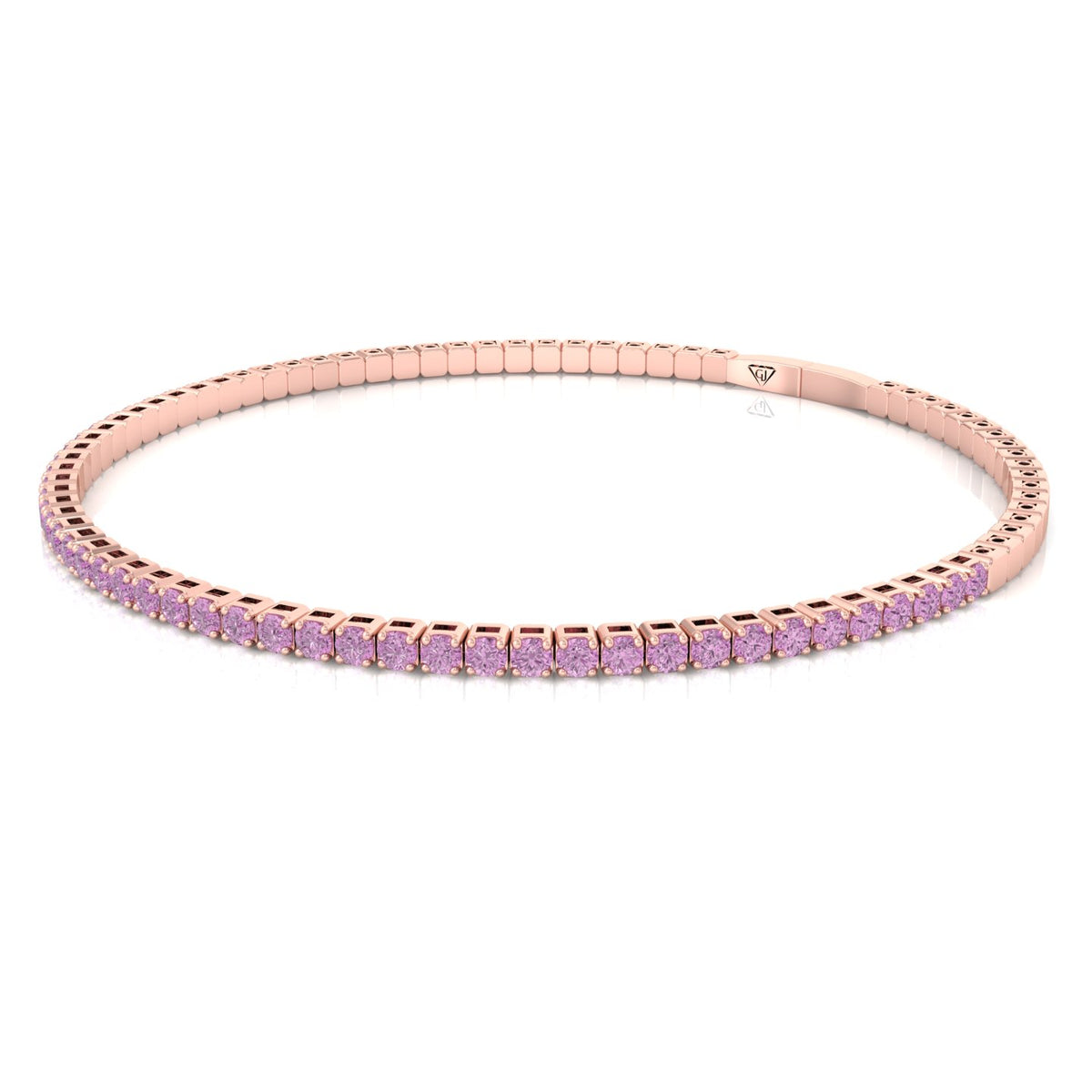 Flexible Natural Pink Sapphire Bangle 14K Rose Gold, Tilted