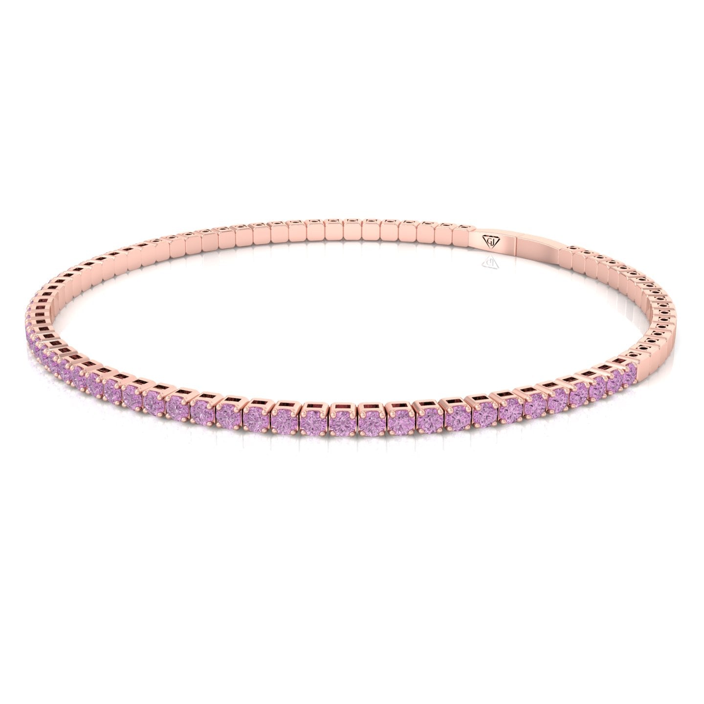 Flexible Natural Pink Sapphire Bangle 14K Rose Gold, Tilted