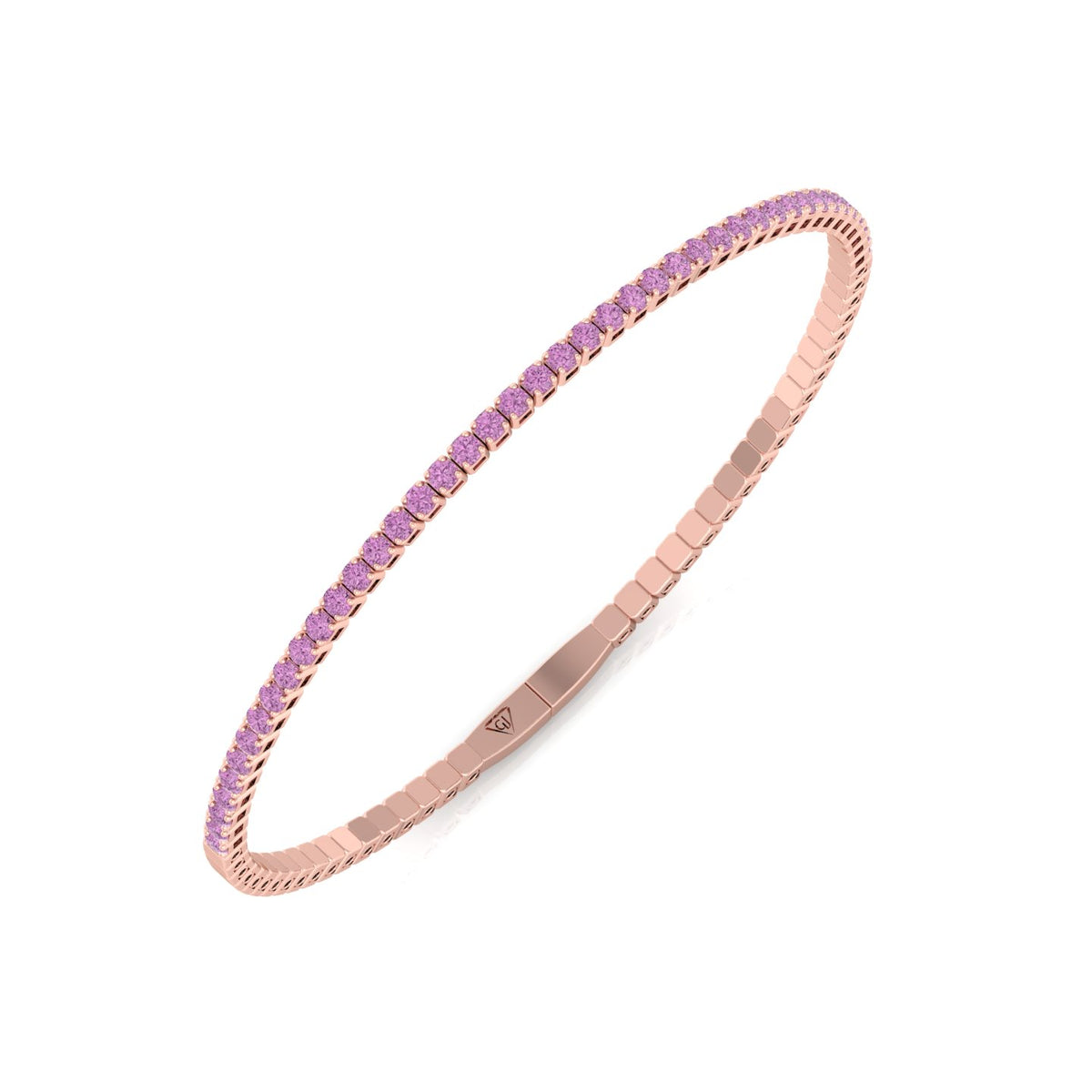Flexible Natural Pink Sapphire Bangle 14K Rose Gold, Top Down