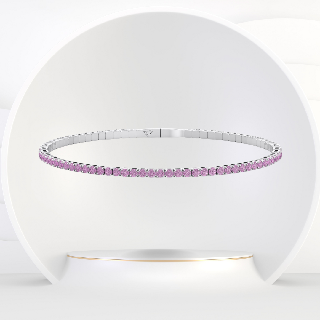 Flexible Natural Pink Sapphire Bangle 14K Solid Gold