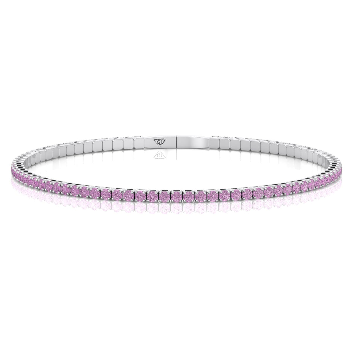 Flexible Natural Pink Sapphire Bangle 14K Solid Gold, Front