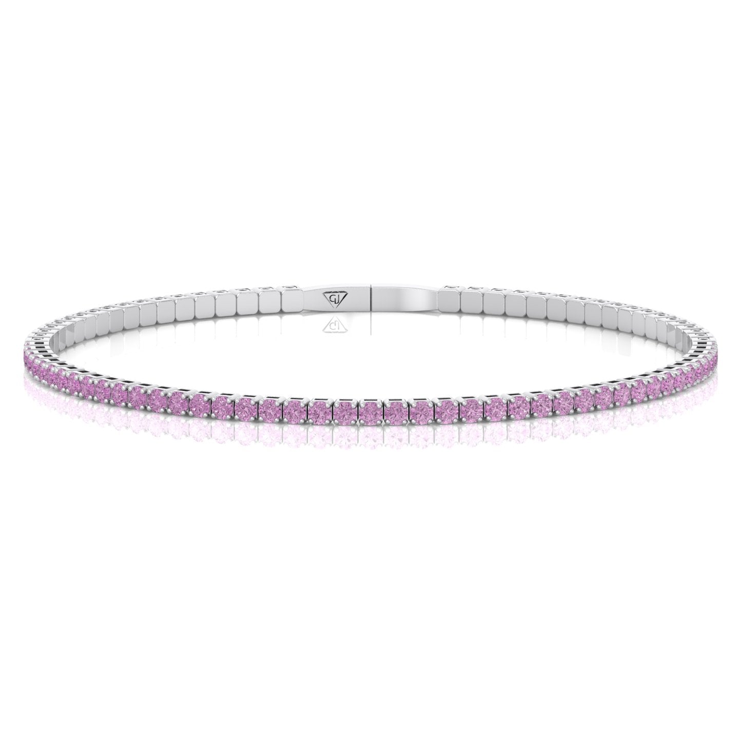 Flexible Natural Pink Sapphire Bangle 14K Solid Gold, Front