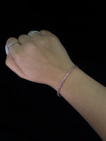 Flexible Natural Pink Sapphire Bangle 14K Solid Gold, Model Hand