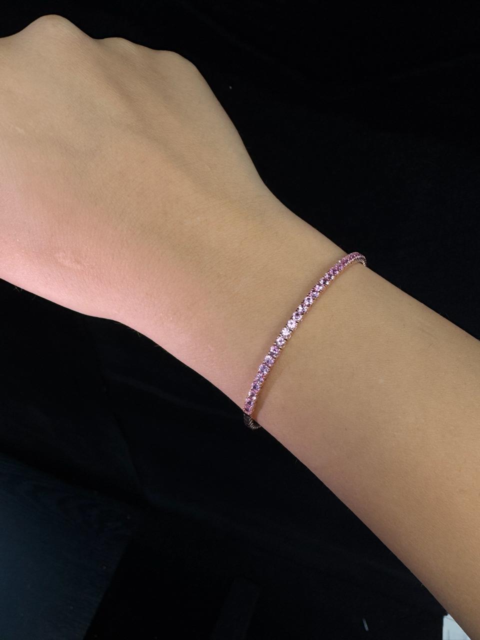 Flexible Natural Pink Sapphire Bangle 14K Solid Gold, On Hand