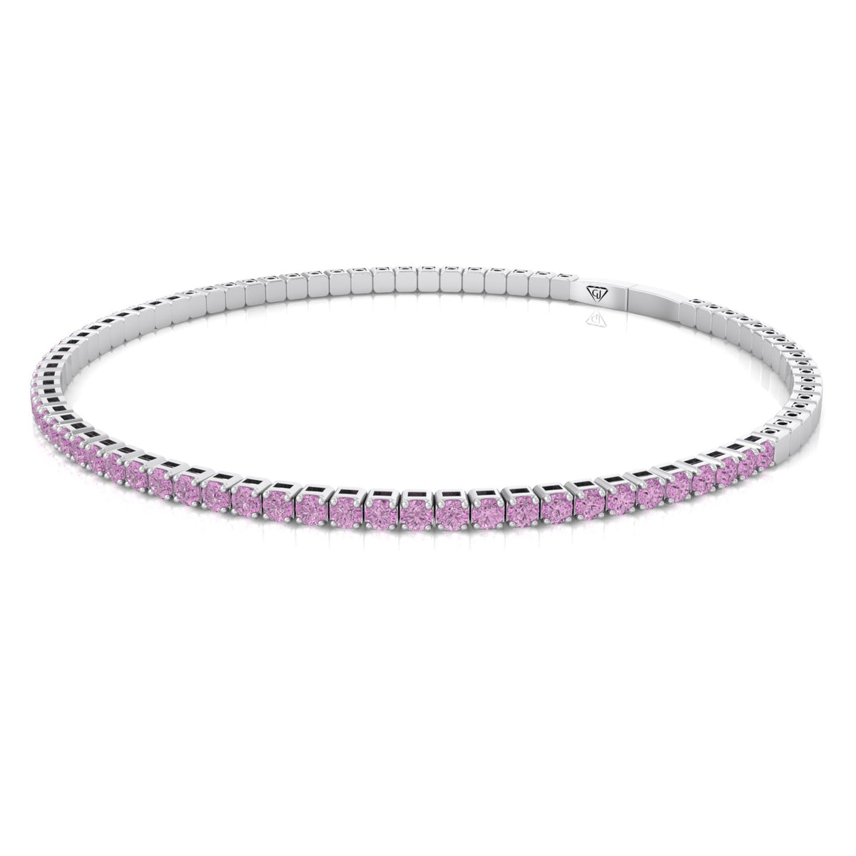 Flexible Natural Pink Sapphire Bangle 14K Solid Gold, White gold, Front