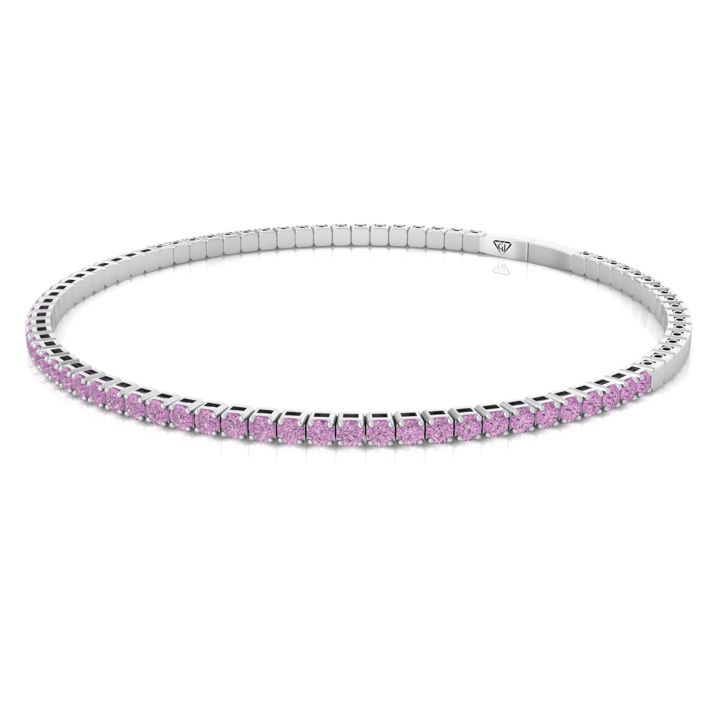 Flexible Natural Pink Sapphire Bangle 14K Solid Gold, White gold, Front