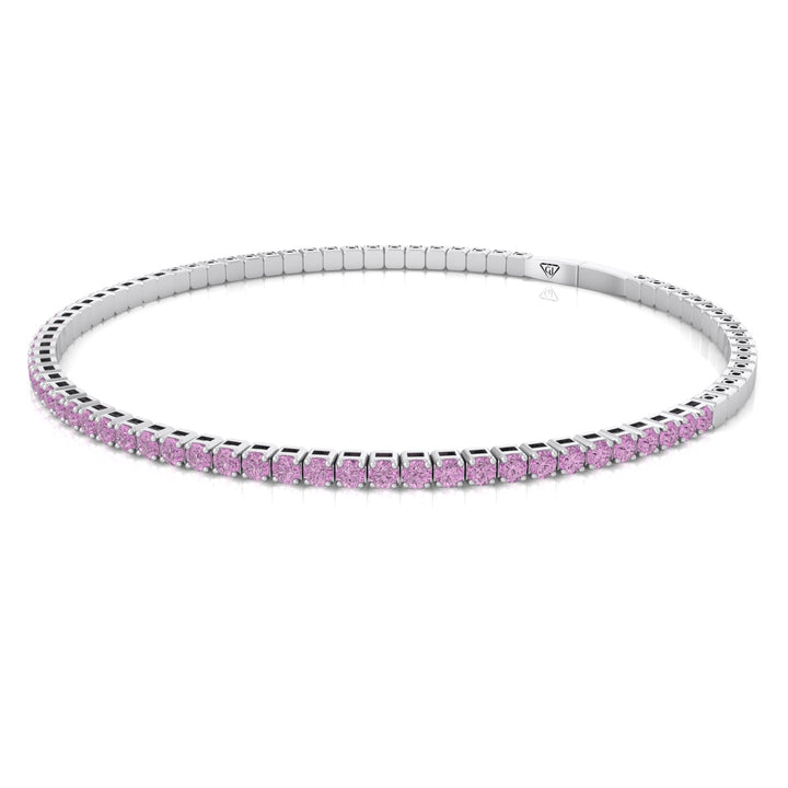 Flexible Natural Pink Sapphire Bangle 14K Solid Gold, White gold, Front