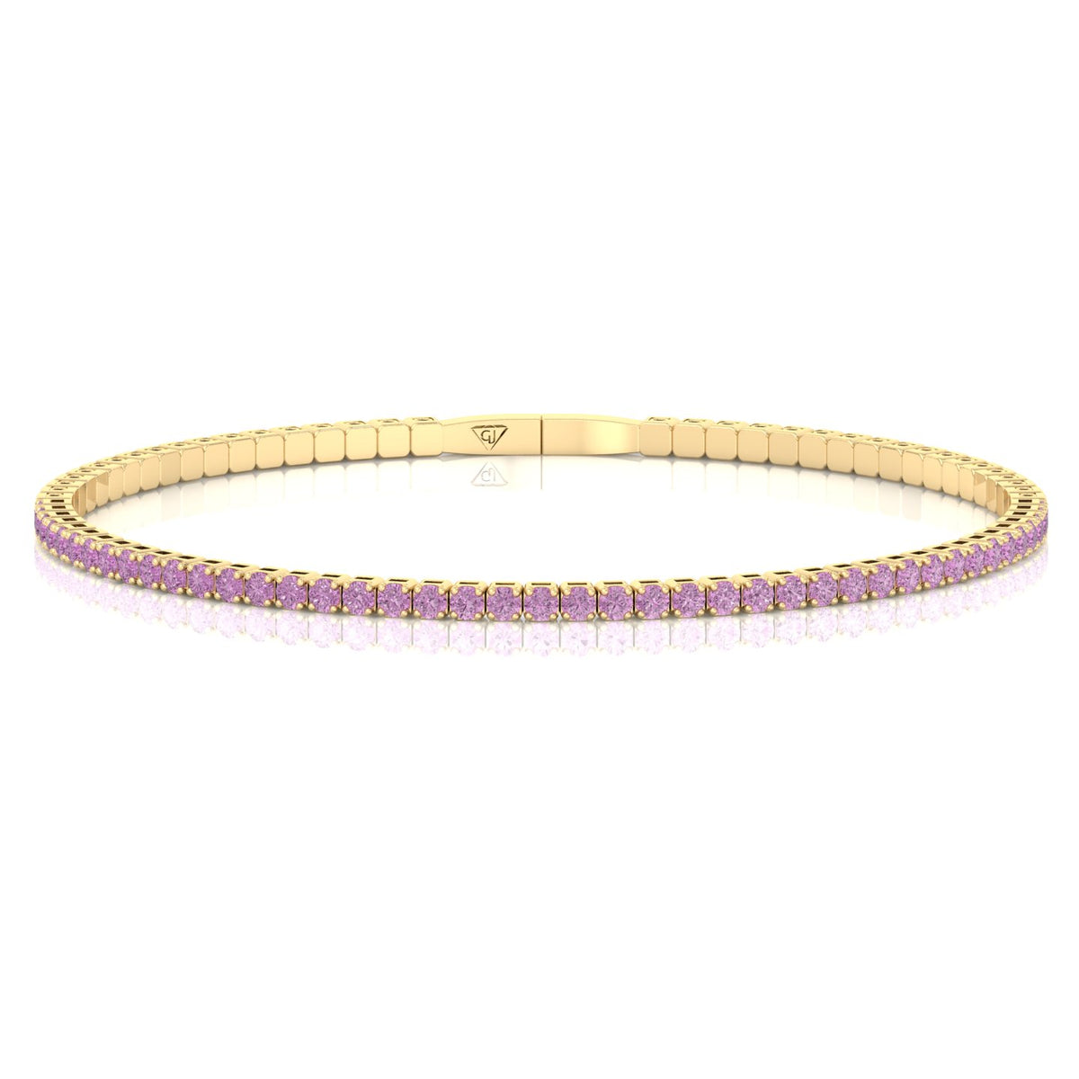 Flexible Natural Pink Sapphire Bangle 14K Yellow Gold, Front