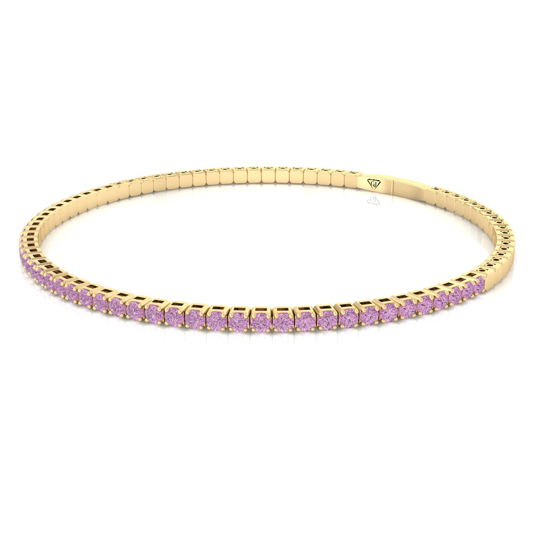 Flexible Natural Pink Sapphire Bangle 14K Yellow Gold, Tilted
