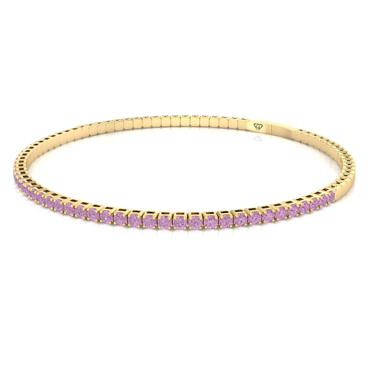 Flexible Natural Pink Sapphire Bangle 14K Yellow Gold, Tilted