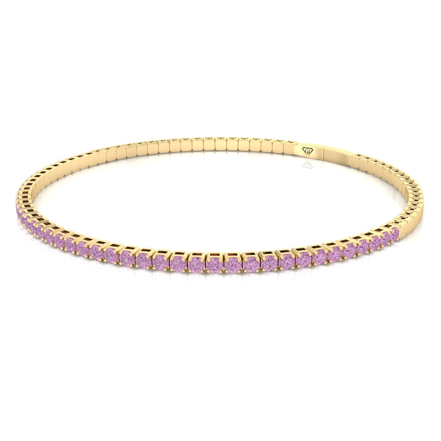 Flexible Natural Pink Sapphire Bangle 14K Yellow Gold, Tilted