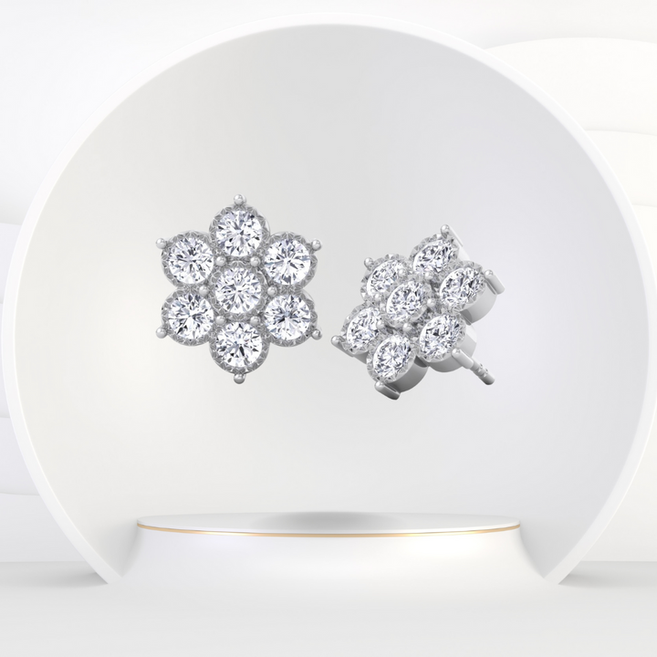 Vintage Style Natural Diamond Flower Earrings