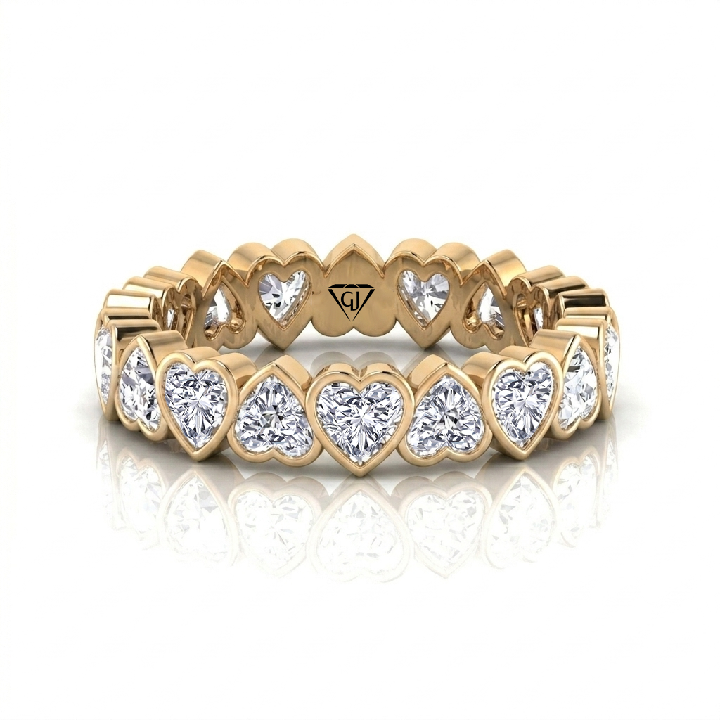 Heart Shape Bezel Set Diamond Eternity Band YG 2