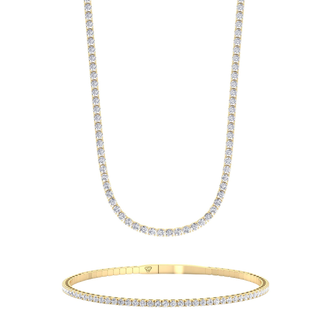 Gift Set - 4CT Diamond Tennis Necklace & 1.05CT Flexible Diamond Bangle in 14k Solid Gold - Gem Jewelers Co