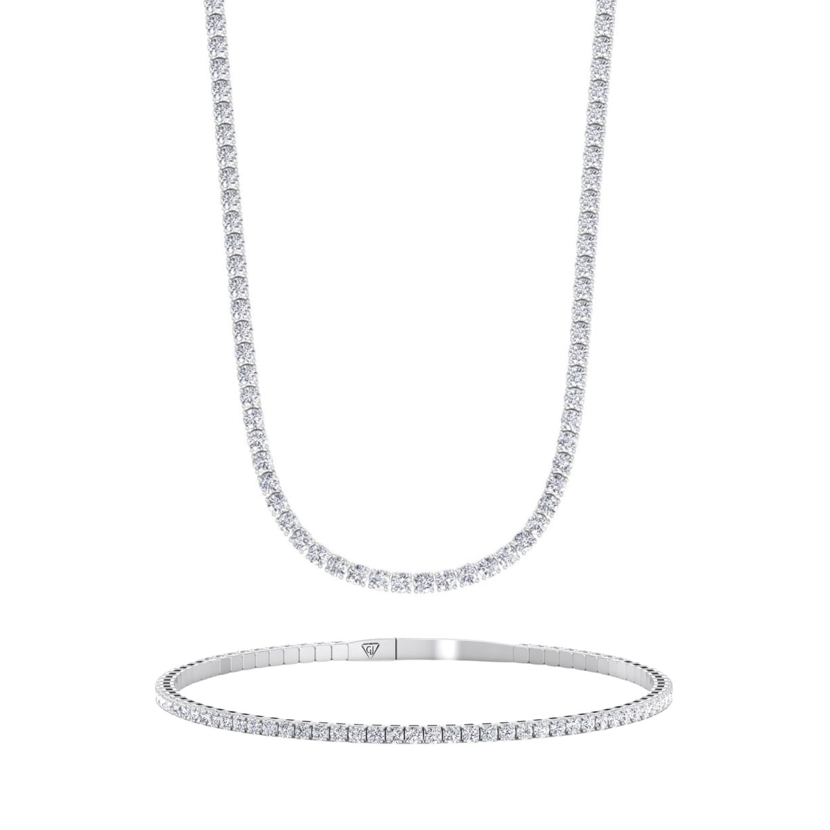 Gift Set - 4CT Diamond Tennis Necklace & 1.05CT Flexible Diamond Bangle in 14k Solid Gold - Gem Jewelers Co