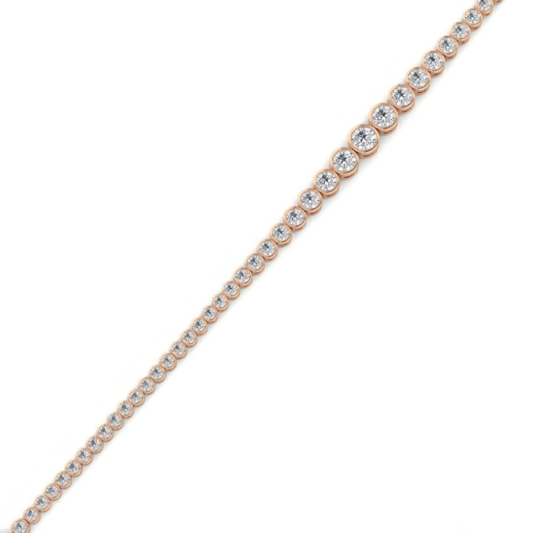 Bezel Set Graduated Natural Diamond Tennis Bracelet 14K Solid Gold