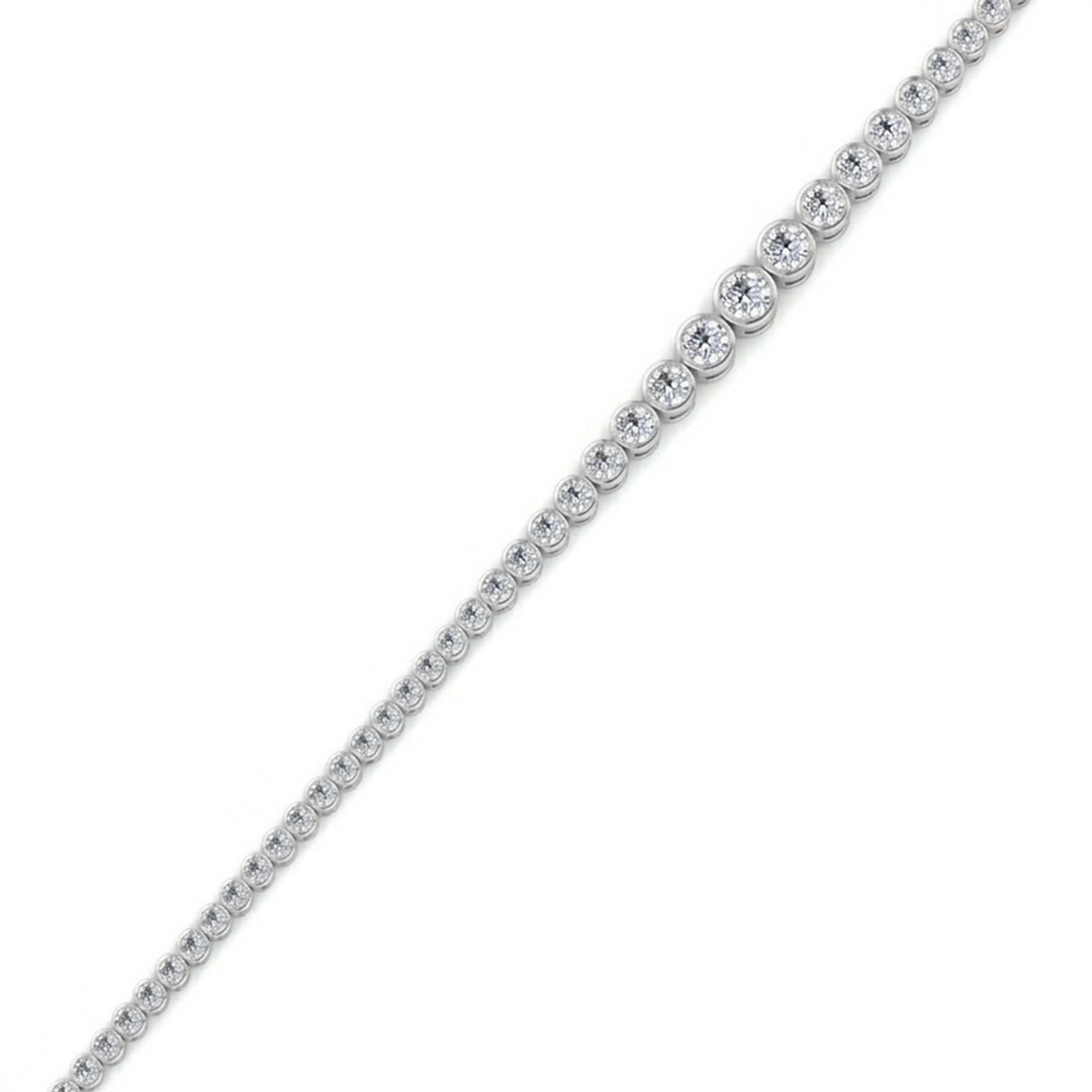 Bezel Set Graduated Natural Diamond Tennis Bracelet 14K Solid Gold