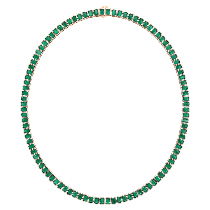 Emerald Cut Bezel Set Natural Green Emerald Tennis Necklace RG