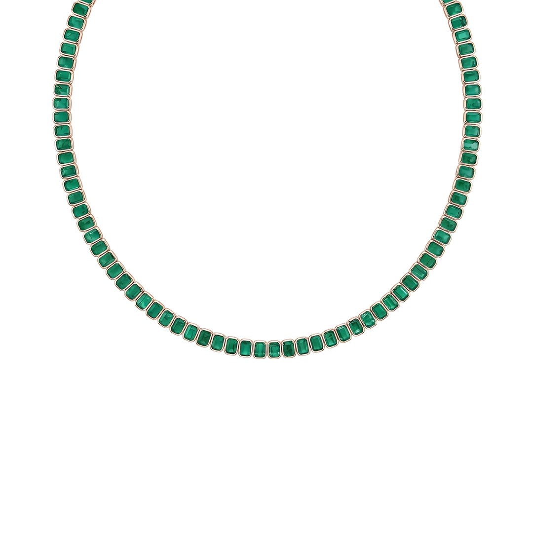 Emerald Cut Bezel Set Natural Green Emerald Tennis Necklace RG 2
