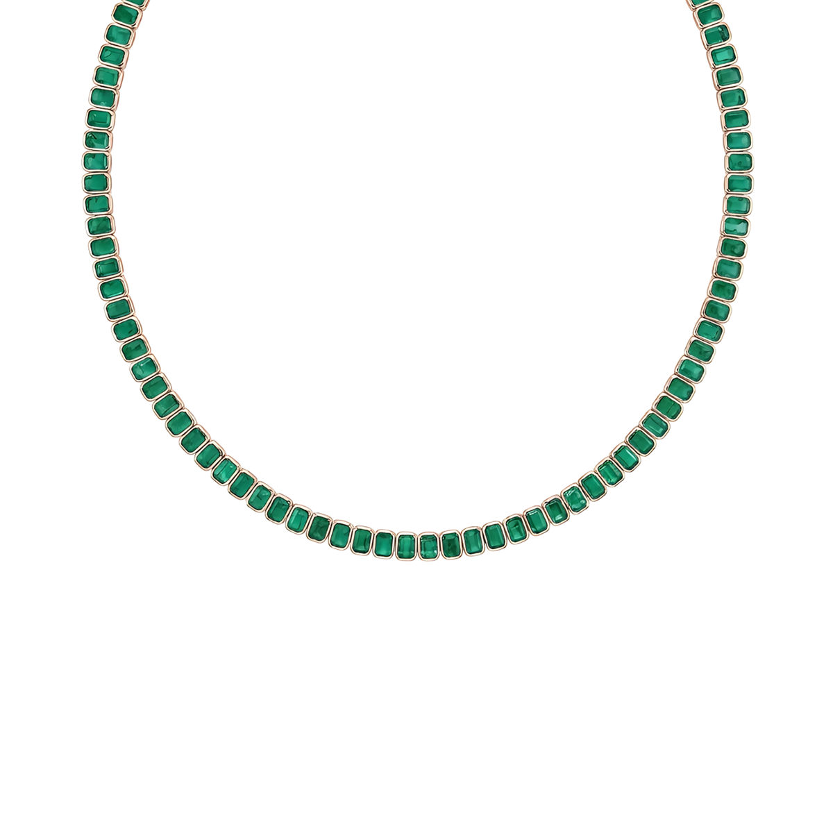 Emerald Cut Bezel Set Natural Green Emerald Tennis Necklace RG 2