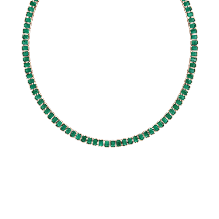 Emerald Cut Bezel Set Natural Green Emerald Tennis Necklace RG 2