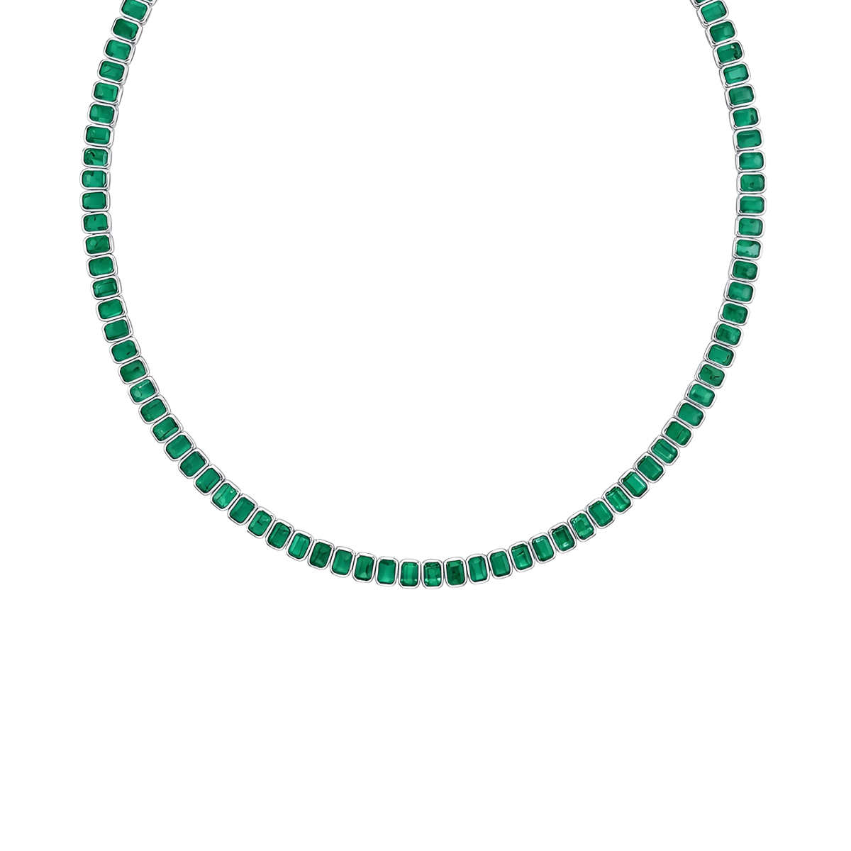 Emerald Cut Bezel Set Natural Green Emerald Tennis Necklace WG 2