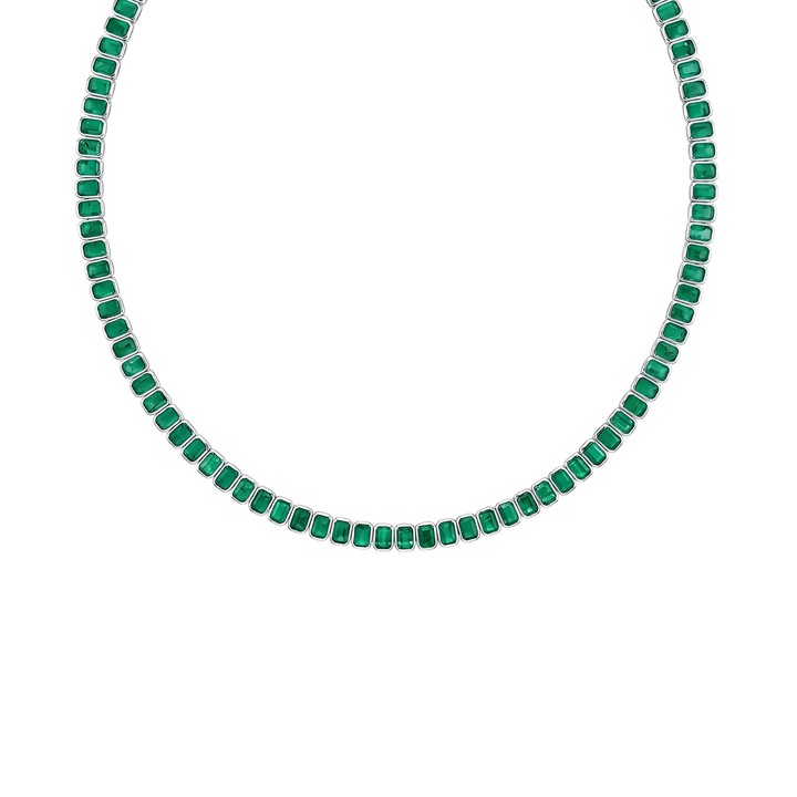 Emerald Cut Bezel Set Natural Green Emerald Tennis Necklace WG 2