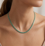 Emerald Cut Bezel Set Natural Green Emerald Tennis Necklace lifestyle WG