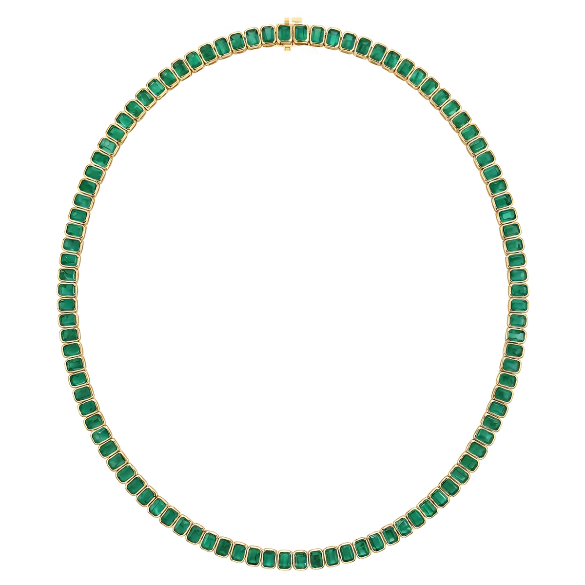 Emerald Cut Bezel Set Natural Green Emerald Tennis Necklace YG