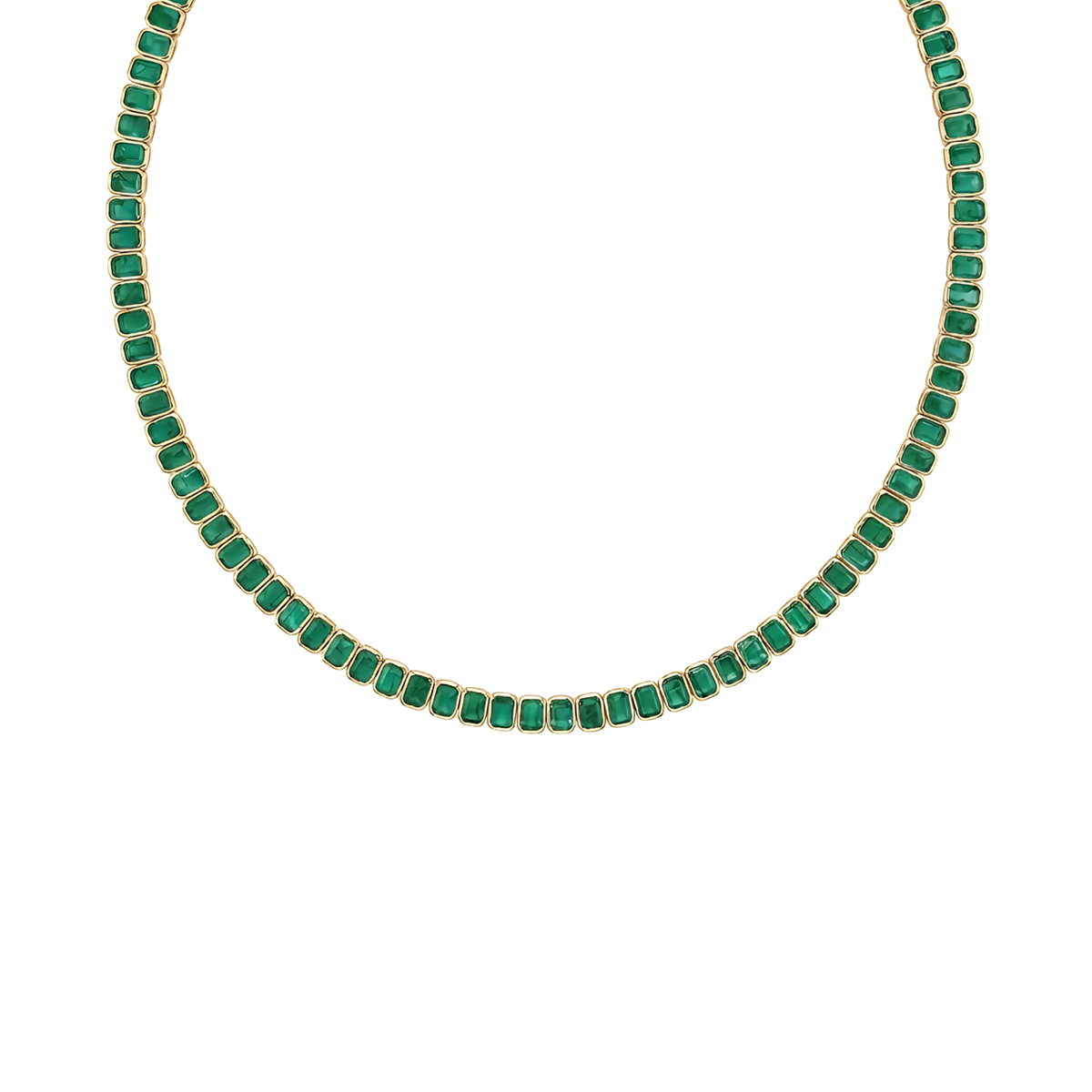 Emerald Cut Bezel Set Natural Green Emerald Tennis Necklace YG 2