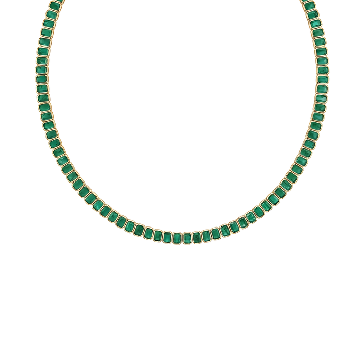 Emerald Cut Bezel Set Natural Green Emerald Tennis Necklace YG 2