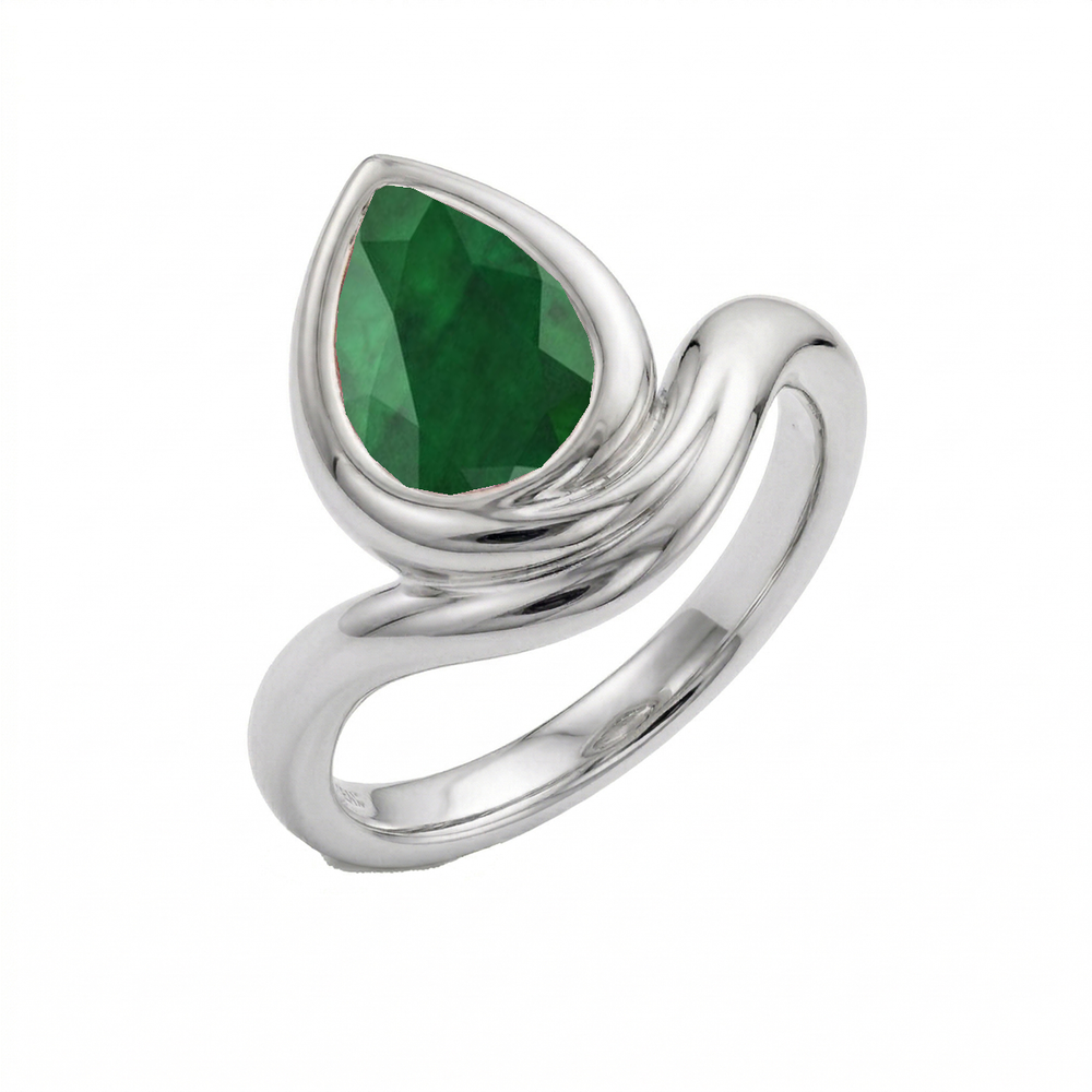 Natural Green Emerald Pear Shape Pinky Ring WG1