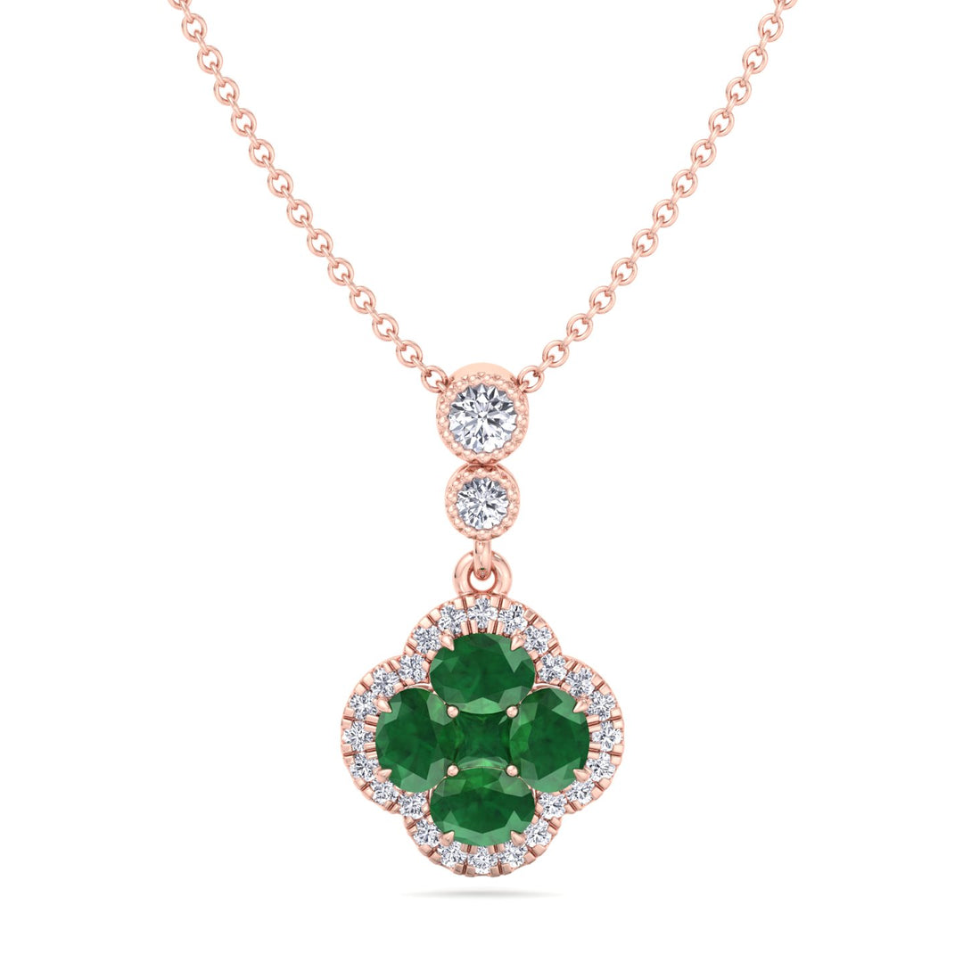Green Emerald  and Diamond Pendant Rose Gold