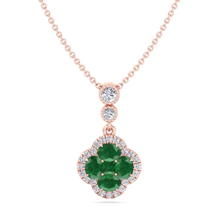 Green Emerald  and Diamond Pendant Rose Gold