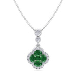 Green Emerald  and Diamond Pendant White Gold