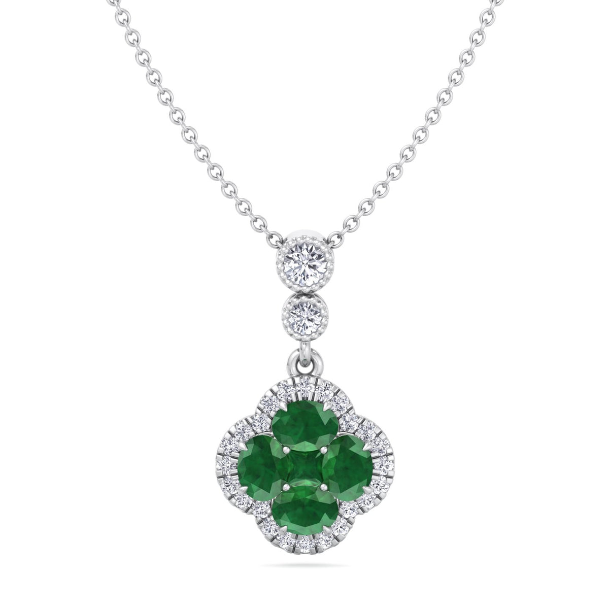 Green Emerald  and Diamond Pendant White Gold