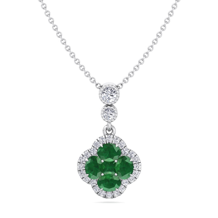 Green Emerald  and Diamond Pendant White Gold