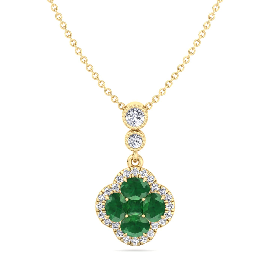 Green Emerald  and Diamond Pendant Yellow Gold