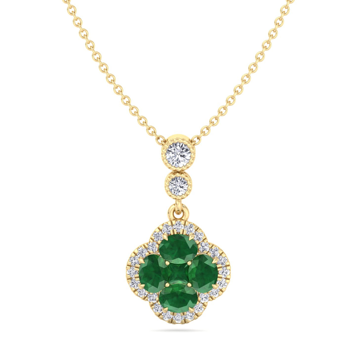 Green Emerald  and Diamond Pendant Yellow Gold