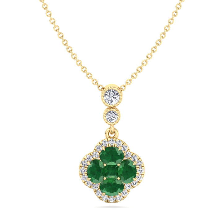Green Emerald  and Diamond Pendant Yellow Gold