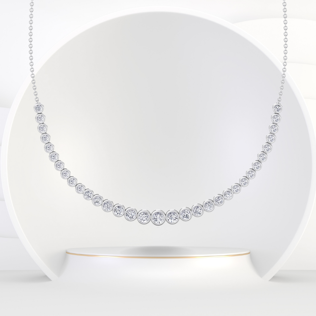 Halfway Graduated Bezel Set Natural Diamond Tennis Necklace