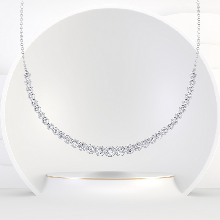 Halfway Graduated Bezel Set Natural Diamond Tennis Necklace