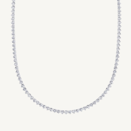 3 Prong Natural Diamond Tennis Necklace - Martini Style 14K Solid Gold