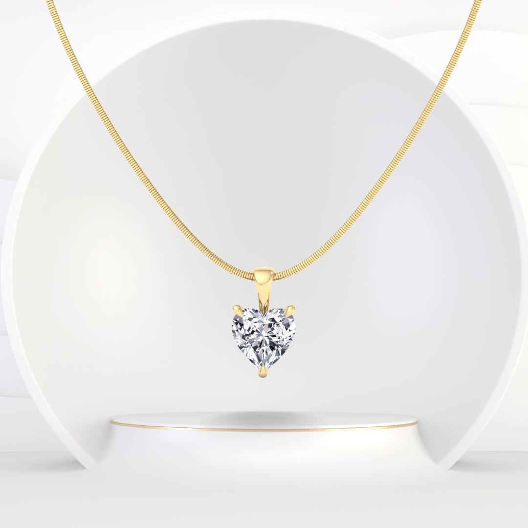 Heart Shape Natural Diamond Necklace Pendant on Luxe Omega Chain - GJ