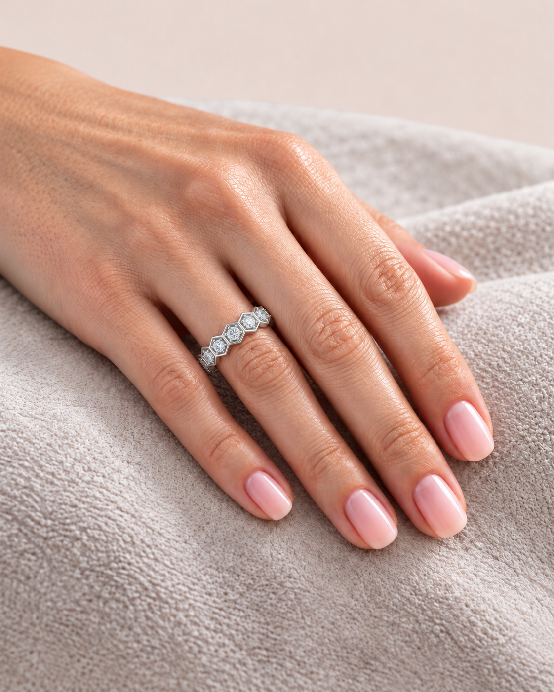 Honeycomb Round Cut Natural Diamond Eternity Band white lifestyle 2